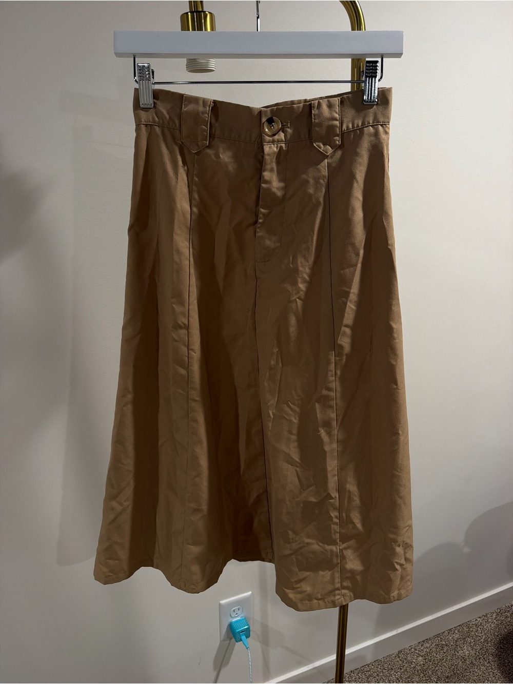 High-Waist A-Line Midi Skirt in Camel